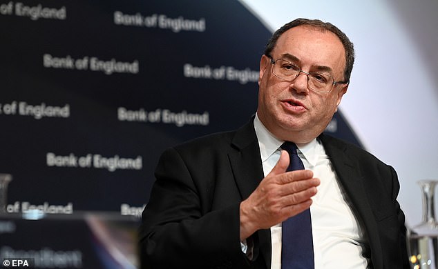 Pay squeeze: Bank of England boss Andrew Bailey (pictured) said higher earners should 'think and reflect' before asking for salary hikes, despite a worsening cost of living crisis for workers