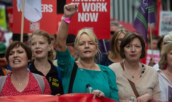 Unite boss Sharon Graham picketing