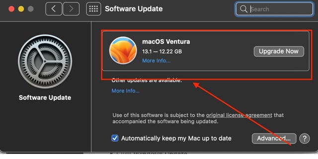 Mac software provides updates often with Ventura.